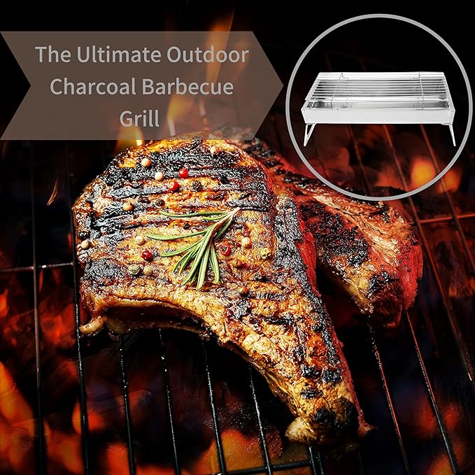 Moss & Stone 17" In Portable Tabletop Grill, Charcoal Barbecue Grill, Stainless Steel Portable Folding Tabletop Charcoal Grill For Shish Kabob Burgers & Meat Steak.