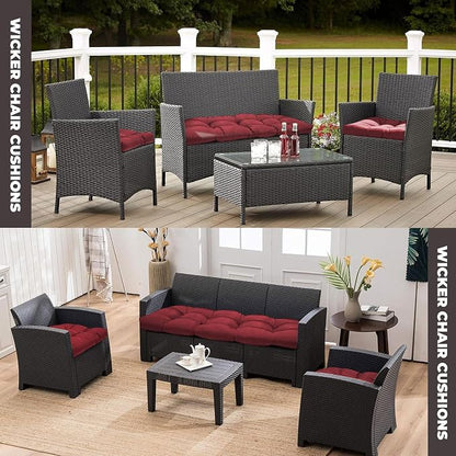 DANGHOOGY Wicker Chair Cushions, Waterproof Outdoor Loveseat Cushions for Patio Furniture, Tufted Wicker Furniture Cushions, 1 Loveseat and 2 U-Shaped Cushions, Red