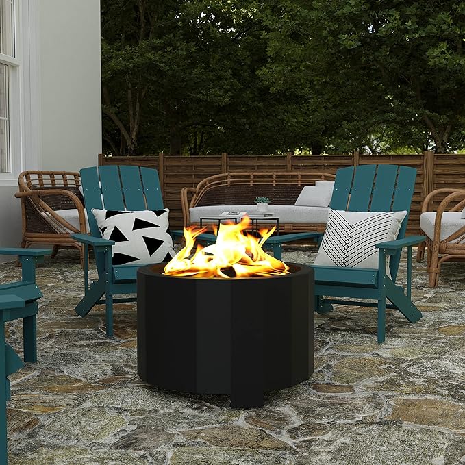 Merrick Lane Aries 27" Smokeless Firepit - Black Steel Finish - Wood Burning - Lightweight Portable Design - Waterproof Cover Included - No Assembly Required