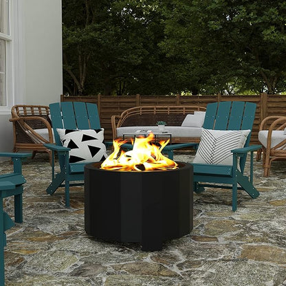Merrick Lane Aries 27" Smokeless Firepit - Black Steel Finish - Wood Burning - Lightweight Portable Design - Waterproof Cover Included - No Assembly Required