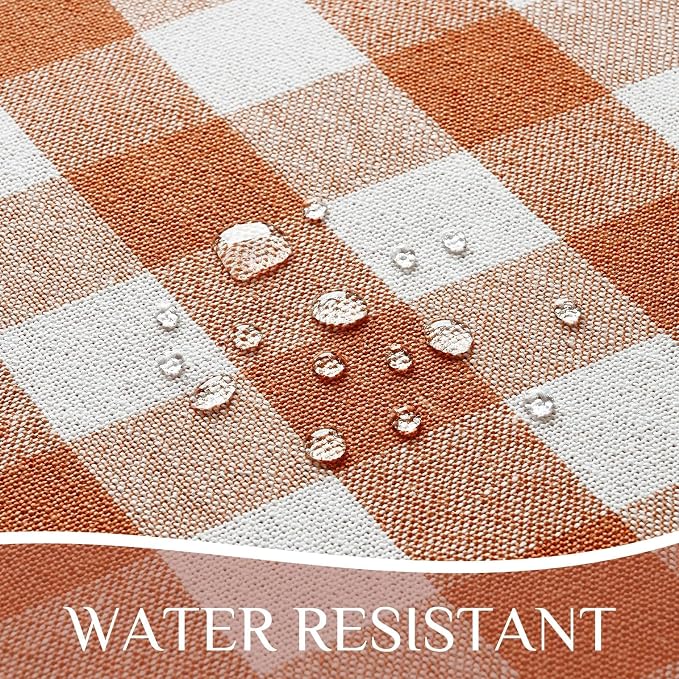 Softalker Fall Checkered Tablecloth Rectangle, Heavy Weight Linen Cotton Gingham Thanksgiving Orange Table Cloth with Tassel, Wrinkle Free Buffalo Plaid Table Cover for Dining Party- 55 x 70 Inch