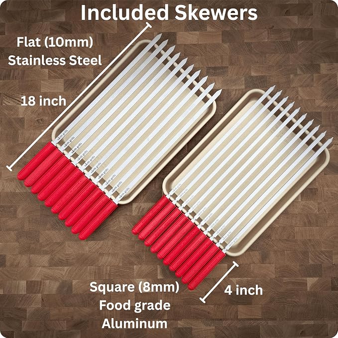 Charcoal Kabob Grill with Spin Grill Attachment by 𝗡𝗼𝗿𝘁𝗵 𝗚𝗿𝗶𝗹𝗹𝘀: precise heat control, silicone-handle square & flat skewers, charcoal starter tool, tongs, BBQ gloves, and storage & travel