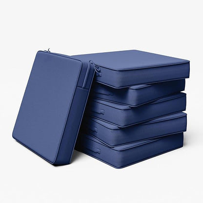 Outdoor Chair Cushion 22 x 22 x 4 Inches Patio Furniture Outdoor Waterproof Seat Cushion, Patio Chair Cushion with Handles and Ties, Square Dining Chair Cushion Set of 6, Blue