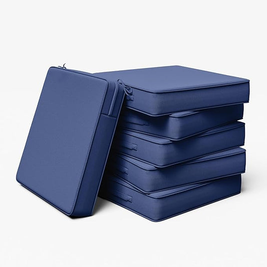 Outdoor Chair Cushion 22 x 22 x 4 Inches Patio Furniture Outdoor Waterproof Seat Cushion, Patio Chair Cushion with Handles and Ties, Square Dining Chair Cushion Set of 6, Blue