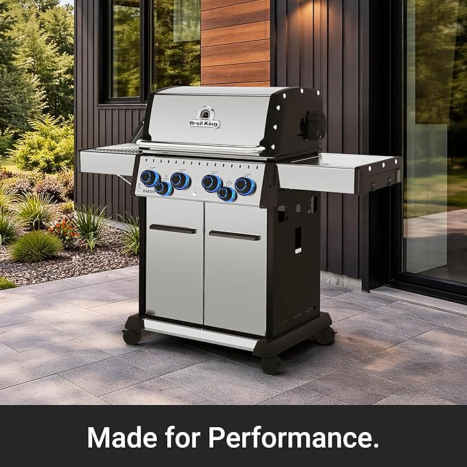 Broil King 677347 Baron S 490 Pro IR 4-Burner Pellet Ready Natural Gas Grill in Stainless Steel with Infrared Infrared Side Burner and Rear Rotisserie Burner