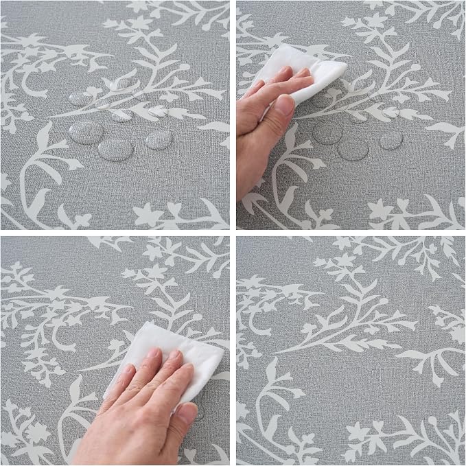 LIBERECOO Round Fitted Tablecloth with Elastic, Flannel Backed Vinyl Tablecloths for 40" - 44" Tables, Waterproof Wipeable Reusable Plastic Table Cloth for Indoor & Outdoor, Urban Fog