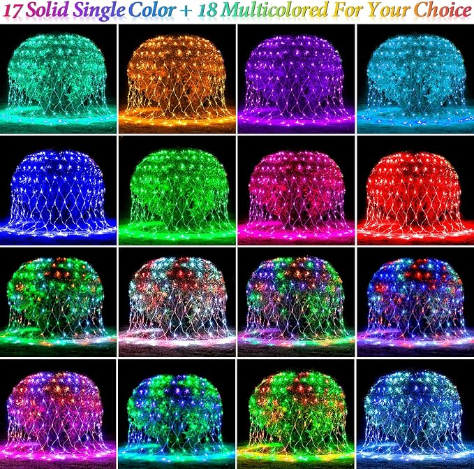 12ft x 12ft Net Lights Halloween Decorations, 400LED 35 Colors Changing Large Gazebo Net Lights Clear Wire, Waterproof Fairy Lights Chandelier for Patio Pergolas Backyard Bush Wedding Outdoor Party