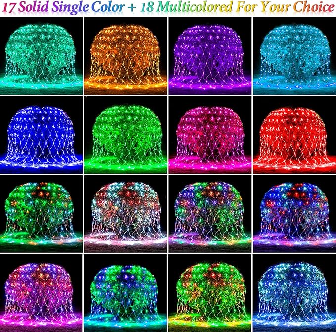 Lovelite 8ft x 8ft Net Lights Outdoor, 196LED 35 Colors Changing Gazebo Net Lights Clear Wire, Connectable Fairy Lights Waterproof for Patio Pergolas Backyard Bush Christmas Halloween Wedding Party