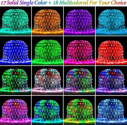 Lovelite 8ft x 8ft Net Lights Outdoor, 196LED 35 Colors Changing Gazebo Net Lights Clear Wire, Connectable Fairy Lights Waterproof for Patio Pergolas Backyard Bush Christmas Halloween Wedding Party