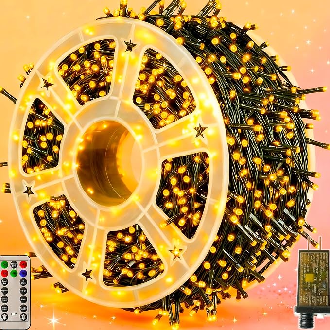 1000 LED Outdoor Christmas Lights, 328FT String Lights, Warm White | IP44 Waterproof,8 Modes,Remote control 3 Timers & Memory Function, Ideal Indoor & Outdoor Christmas Tree Holiday Decorations