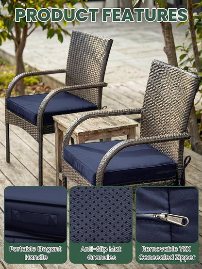 Outdoor Chair Cushion 17 x 16 x 3 Inches Patio Furniture Outdoor Waterproof Seat Cushion, Patio Chair Cushion with Handles and Ties, Square Dining Chair Cushion Set of 2, Navy Blue