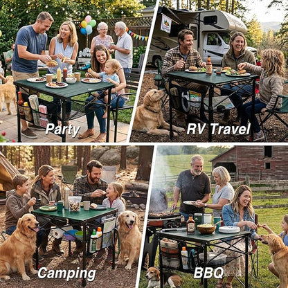 Camping Table Portable Foldable with Adjustable Height, Lightweight Collapsible Aluminum Roll-Up Camp Table with Storage Bag & Carry Bag, Heat-Resistant for RV Picnic BBQ Camping (Large 28"×25")