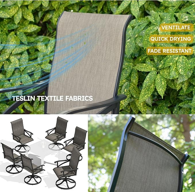 DWVO Swivel Patio Chairs Set of 10, Premium Outdoor Swivel Chairs with High Back Support & Weather-Resistant Fabric, Heavy Duty Patio Swivel Chair for Porch Garden Deck, 360 Degree Rotation, Brown
