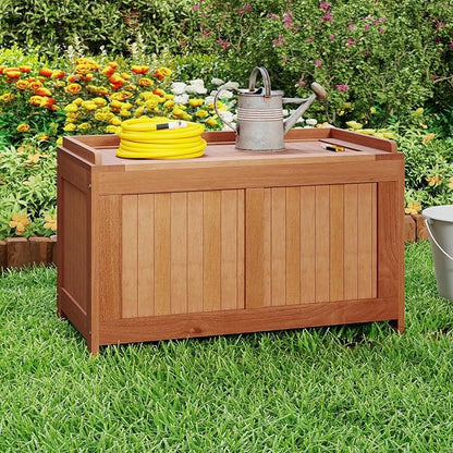 RELAX4LIFE Wood Deck Box, 52 Gallon Backyard Storage Bin Container for Patio Furniture Cushions, Pillows, Garden Tools, Pool Accessories, Wooden Porch Bench, Indoor Outdoor Storage Box (52 Gal)