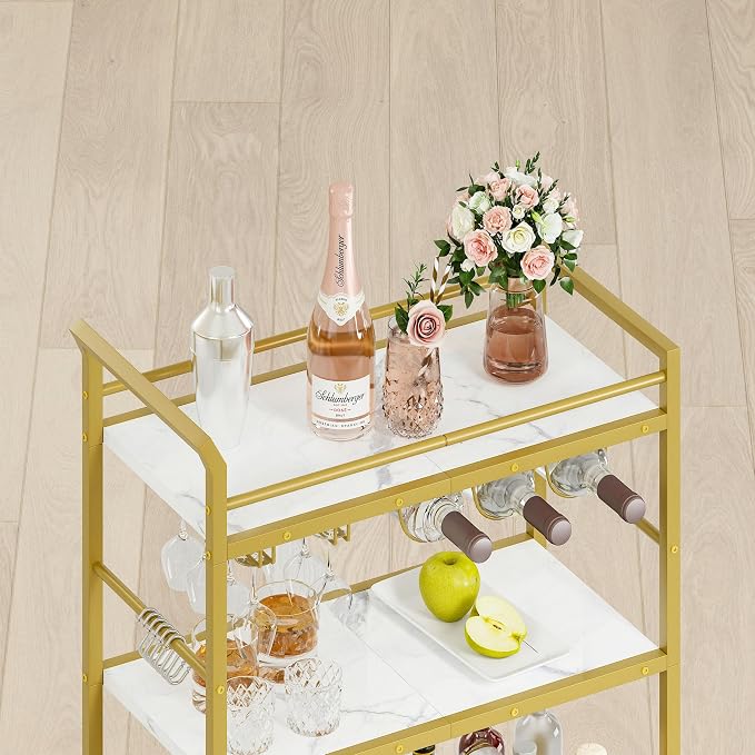 3 Tier Bar Cart, Small Beverage Cart, Mini Bar Cart with Wine Rack, Compact Mini Bar Cart - Please Refer to the Exact Dimensions for Usage Matching Dimensions: 22" W × 13" D × 35.8" H GBC507G
