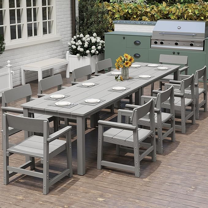 Jocoevol 12-Piece HIPS Patio Dining Set for 10 Person Outdoor Dining Sets with Umbrella Hole Tables and Chairs Furniture Set All Weather Proof for Garden, Backyard, Poolside