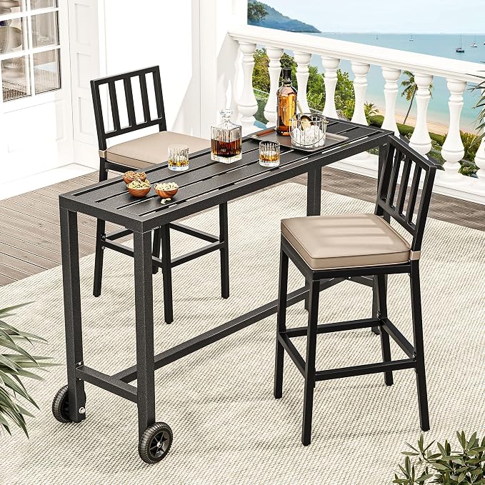 YITAHOME 55" Outdoor Bar Table | Rectangle Narrow Counter Height Table, Ideal Bar Height Table For Balcony, Patio, Garden, Yard, Poolside, Silver Bottom
