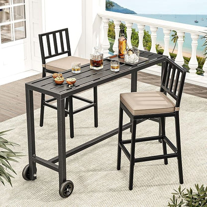 YITAHOME 55" Outdoor Bar Table | Rectangle Narrow Counter Height Table, Ideal Bar Height Table For Balcony, Patio, Garden, Yard, Poolside, Silver Bottom
