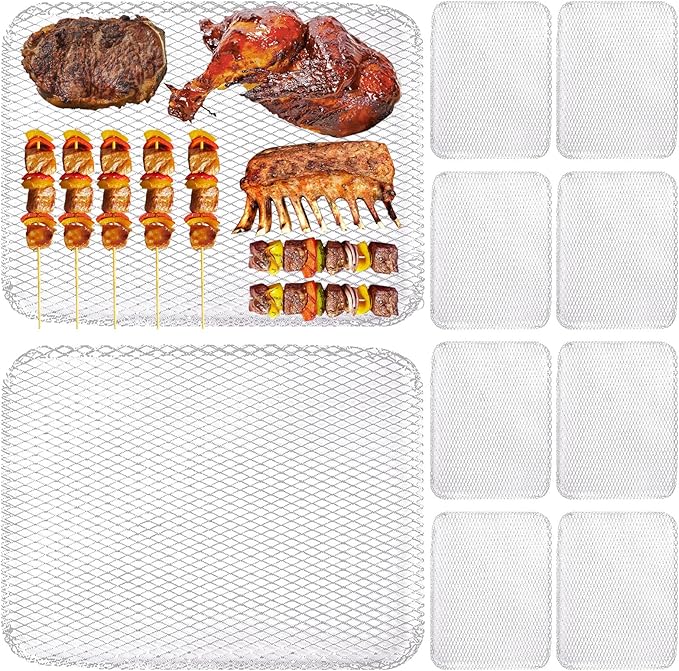 Disposable Grill Toppers, Non-Stick Aluminum BBQ Mat, 10-Pack, 15.3x12 Inches, Silver, Outdoor Grilling Mesh
