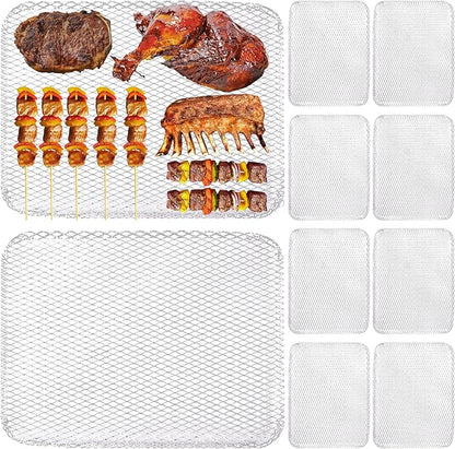 Disposable Grill Toppers, Non-Stick Aluminum BBQ Mat, 10-Pack, 15.3x12 Inches, Silver, Outdoor Grilling Mesh