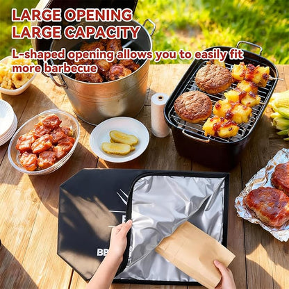 BBQ Blanket for Resting Meat - 21" Reusable Insulated Brisket Resting Bag with Meat Temp & Smoker Guide, Leak-Proof Smoked Meat Blanket for Brisket/Turkey/Beef, BBQ Gifts for Men Dad, Black