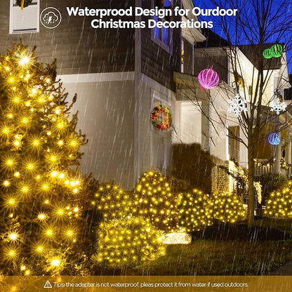 WBao Christmas Lights Outdoor, 200LED 8.4ft x 5.2ft Christmas Net Lights with 8 Modes, Timer, End to End Connectable, Waterproof LED Net Lights for Lawn, Bushes, Trees Xmas Decorations, Warm White