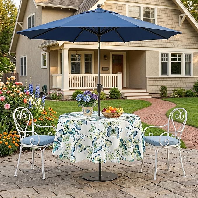 Lamberia 60" Round Patio Tablecloth with Umbrella Hole and Zipper, Waterproof Outdoor Table Cover for Patio, Backyard, BBQ, Picnic & Indoor Dining, Washable Polyester Circular Tablecloth