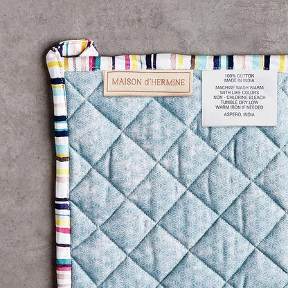 Maison d' Hermine 100% Cotton Oven Mitt & Pot Holder Set (7.5"x13" & 8"x8") Heat Resistant BBQ Cooking Gloves with Loop Grilling Kitchen Hotel Home Farmhouse Spring Summer (Sweet Rose Lavender - Lush)