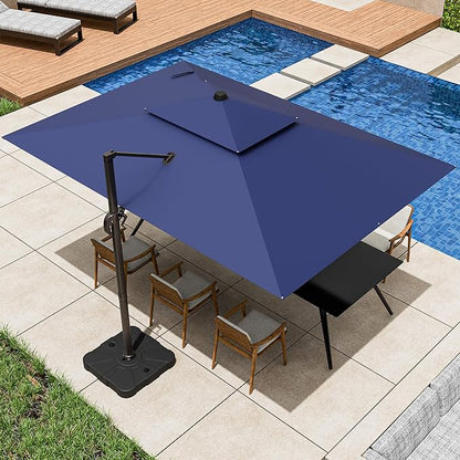 9x12FT Cantilever Patio Umbrella Heavy-Duty Aluminum | 360° Rotating Double Canopy Rectangular Offset Umbrella for Pool, Deck, Garden & Backyard, Navy