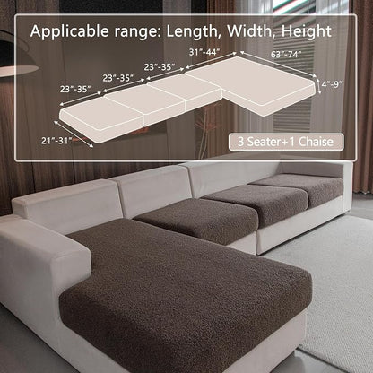 OHSIO Couch Cushion Covers for Sectional Sofa, Stretch Soft Sofa Slipcovers Washable Wear-Resistant Universal Furniture Protector for Living Room(3 Seaters Covers+1 Chaise Cover, Brown)