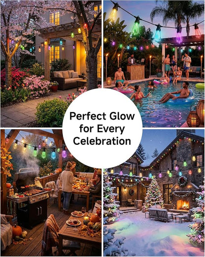 100FT Smart Outdoor String Lights, 2-Pack Color Changing ST48 Multi-Color LED Patio Lights with LotusLamp X APP, IP65 Waterproof Shatterproof Hanging Decor Lights for Large Backyard Garden