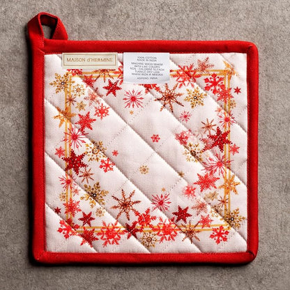 Maison d' Hermine Pot Holders 100% Cotton Potholders (8" x 8", Pack of 1) | Heat Resistant Hot Pads with Loop BBQ Cooking Baking Hotel Kitchen Handling Hot Pans Thanksgiving Christmas - Crystal Star