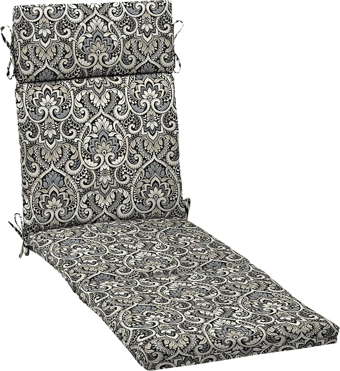 Arden Outdoor Chaise Cushion, 21 in x 72 in, Weather-Proof, Rain-Proof, Fade Resistant Patio Cushion for Chaise Lounger Black Aurora Damask | Lounge Cushion, Weather-Proof, Rain-Proof, Fade Resistant for Chaise Lounger, Mold and Mildew Resistant