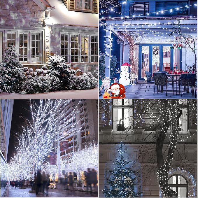 33ft Christmas Decorative Mini Lights, 100 LED Green Wire Fairy Starry String Lights Plug in, 16 Lighting Modes, for Indoor Outdoor Xmas Tree Wedding Party Decoration (White)
