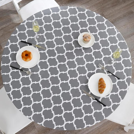 Walrus Round Vinyl Fitted Tablecloth with Flannel Backing Elastic Edge Design Table Cover Waterproof Oil-Proof PVC Table Cloth Stain-Resistant Best for 37"-44" Round
