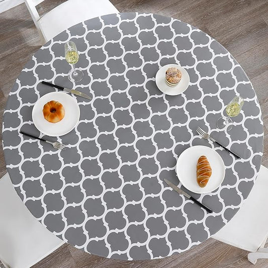 Walrus Round Vinyl Fitted Tablecloth with Flannel Backing Elastic Edge Design Table Cover Waterproof Oil-Proof PVC Table Cloth Stain-Resistant Best for 57"-66" Round