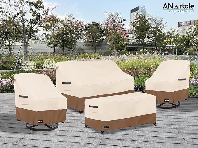 ANartcle Swivel Patio Chair Cover 4 Pack,600D Waterproof Heavy Duty Outdoor Chair Cover(33 W x 35 D x 36 H inches),Patio Furniture Covers,Outdoor Furniture Covers Waterproof,Beige&brown