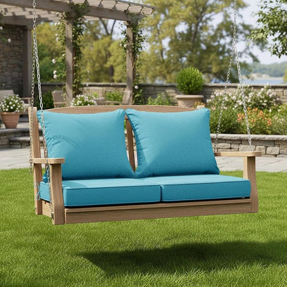 Summsun Faux Linen Outdoor Chair Cushions, Water Resistant Backrest and Deep Seat Cushion Set with Removable Cover, Straps, Non-Slip Bottom for Patio Furniture, 22 x 22 Inch, Teal, Set of 2