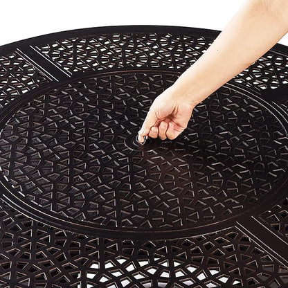 Aluminum 57,0000 BTU 44 in. Round Propane Black Fire Pit Table with Fire Beads, Lid, Propane Tank Cover and Table Fabric Covers in Copper Finish