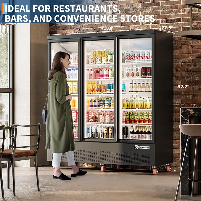 52.9 Cu.Ft Commercial Display Refrigerator,Glass Door Beverage Cooler with Adjustable Shelves,LED Lighting & Advertising Panel, Mobile Design,