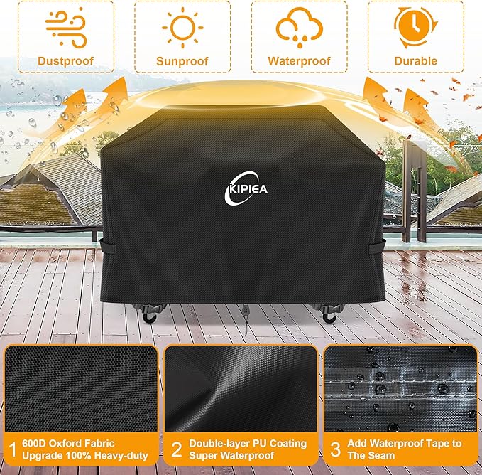 Kipiea 600D Heavy Duty Pellet Grill Cover for Camp Chef Woodwind Pro 36 & Woodwind 36, Waterproof Wood Pellet Smoker Cover with Windproof Buckles, UV Resistant, No Tear, No Fading