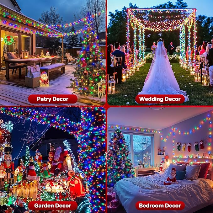 Extra Long 132ft Christmas Decorative Mini Lights, 400 LED Green Wire Fairy Starry String Lights Plug in, Timer & Memory & 8 Modes, for Indoor Outdoor Xmas Tree Wedding Party Decoration, Multicolor