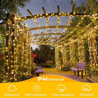 kemooie 500 LED Christmas Lights, 164FT 8 Lighting Mode with Memory Plug in Waterproof Christmas Lights Outdoor, for Birthday Christmas Tree Wedding Party Garden Balcony Decorations (Warm White)