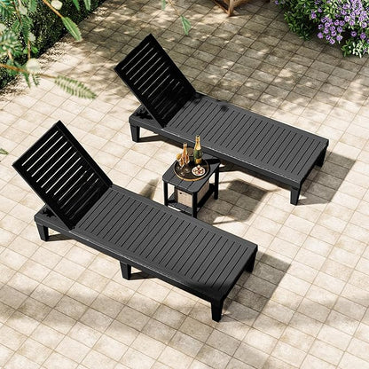 Outdoor Chaise Lounge Chair Set of 4,Lightweight Patio Chairs,Waterproof Lawn Chairs Lounge Outdoor,5-Positions Adjustable Pool Lounge Chair for Garden Beach Patio Poolside and Deck,Striped Black
