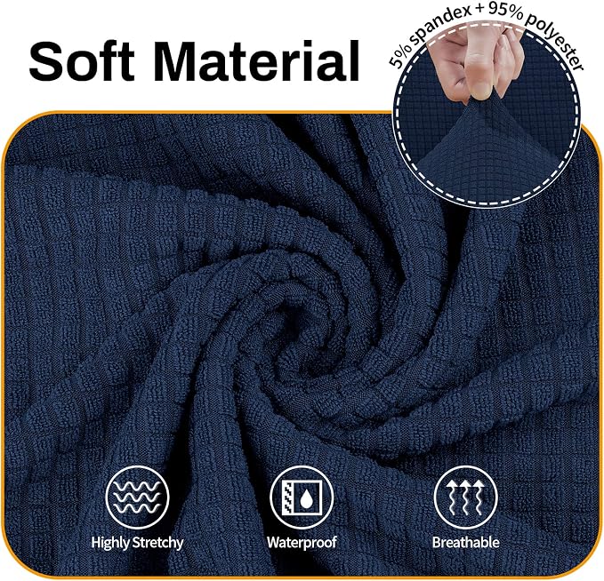 Asnomy Stretch Couch Covers for Sofa Washable, 3 Cushion Couch,Navy Blue | 1-Piece Sofa Covers(78"-94") 3-Seater Furniture Protector Soft Jacquard,Non-Slip Elastic Bottom For Dogs & Kids
