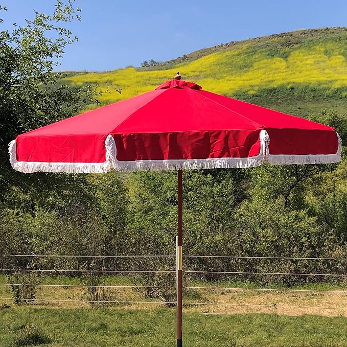 FORMOSA 9ft 6 Rib Market Premium Patio Umbrella Replacement Canopy - 300D UV Protective and Water Resistant Patio Canopy - Umbrella Replacement Cover (CANOPY ONLY) (Red Fringe)