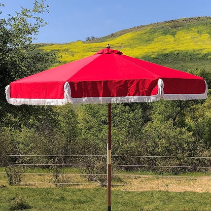 FORMOSA 9ft 6 Rib Market Premium Patio Umbrella Replacement Canopy - 300D UV Protective and Water Resistant Patio Canopy - Umbrella Replacement Cover (CANOPY ONLY) (Red Fringe)