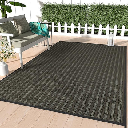 GENIMO Outdoor Rug, Waterproof Plastic Rugs for Patio, 5'x8' Ebony Brown | Outside Larger Modern Carpet Mat for Porch Decor, Deck, Balcony, Camping, RV, Backyard, Picnic, Beach, Reversible, Foldable