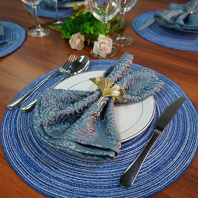 Red-A, Placemats, Round Placemats for Dining Table Set of 8 Woven Heat Resistant Non-Slip Kitchen Table Mats Diameter 14 Inch(Blue)