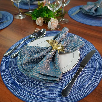 WAZAIGUR Red-A，Placemats,Round Placemats for Dining Table Set of 6 Woven Heat Resistant Non-Slip Kitchen Table Mats Diameter 14 inch(Blue)